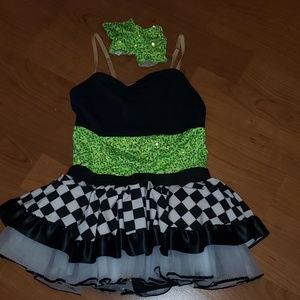 Neon green,checkered dance costume with gloves
